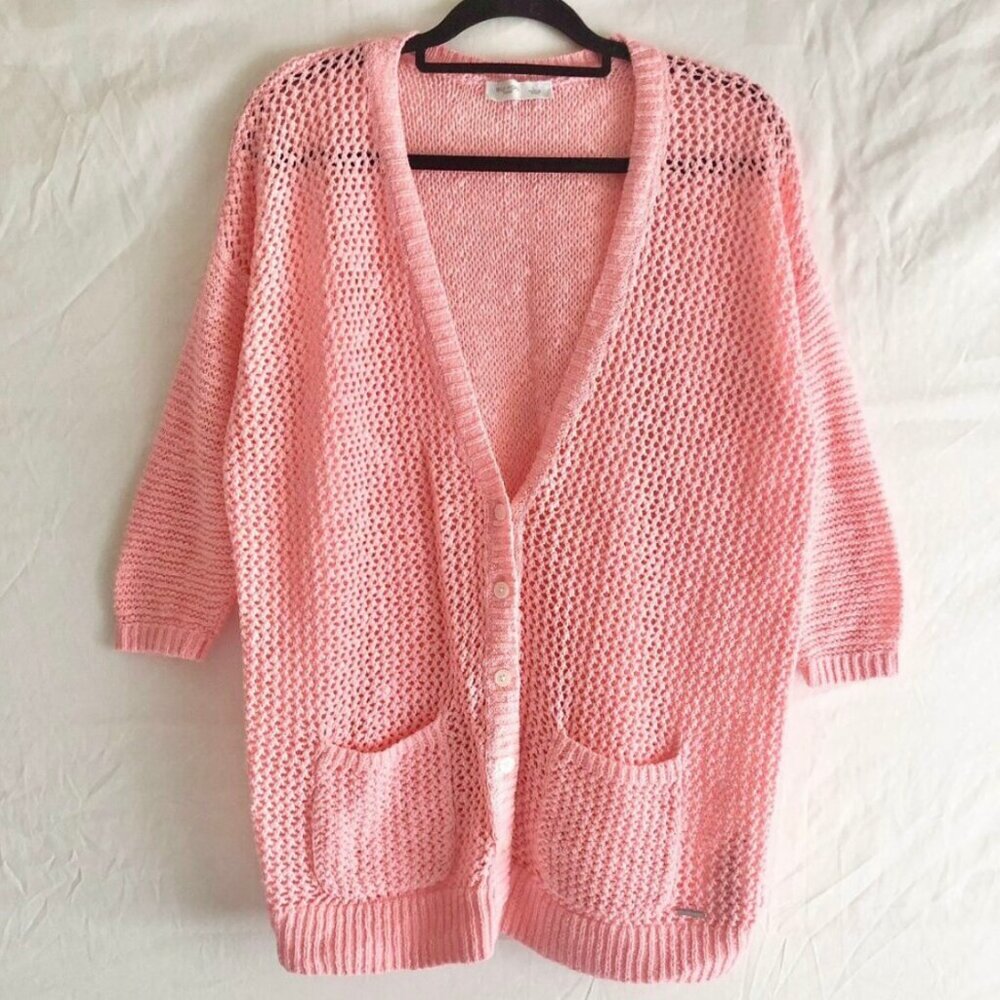 Peach Crochet Knit Cardigan Sweater